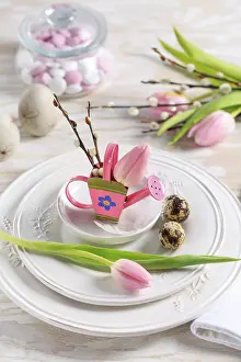 Easter Table Decoration Prints: Place setting for Easter table with spring flowers