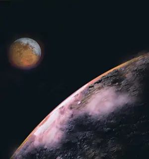 Natural Scientific Images Prints: Two planets in space with a dark