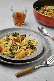 Organic Vegetable Ingredients Prints: Plate with spaghetti with spinach