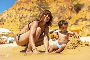 Albufeira Beach Prints: Playing in the sand with the son