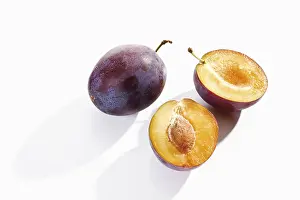 Stone Fruit Images Prints: Plums, whole and halved