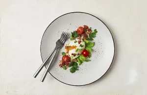 Breakfast Meal Inspiration Prints: Poached egg, with bacon and vegetables