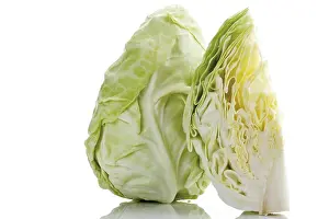 Cabbage Nutrition Facts Prints: Pointed cabbage, whole and quartered head