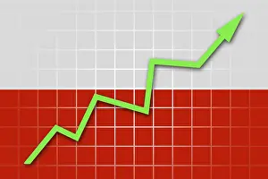 Empty Banner Design Prints: The Polish flag and arrow graph going up