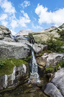 Corsica Waterfall Prints: Pool with a small waterfall in the mountains