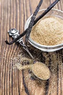 Country Style Desserts Prints: Portion of Vanilla Sugar (Brown) on rustic background