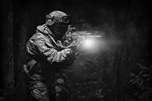 Special Forces Soldier Prints: Portrait of a commando in the forest