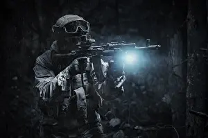 Military Training Exercise Prints: Portrait of a commando in the forest