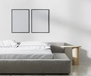 Minimalist Bedroom Interior Prints: Poster frames mock up in bedroom interior