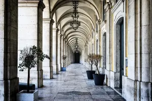 Old Town Portugal Prints: Arcade around Praca do Comercio