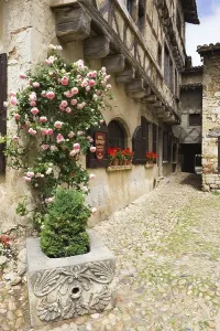 Medieval Architecture In France Prints: Cobblestone street, medieval walled town of Perouges