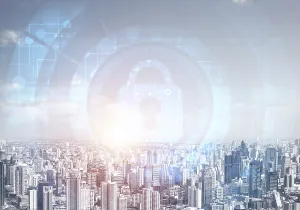 City Skyline Architecture Prints: Computer security concept and information technology