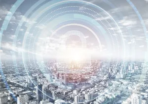 City Skyline Architecture Prints: Computer security concept and information technology