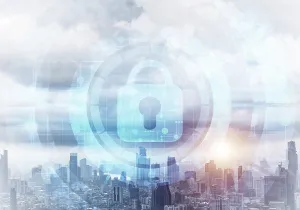 Modern Cityscape Architecture Prints: Cryptography and encryption algorithm concept