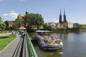Eastern European Religious Landmarks Prints: Excursion boat on the River Oder