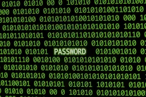 Secure Data Protection Prints: Front view password with binary code