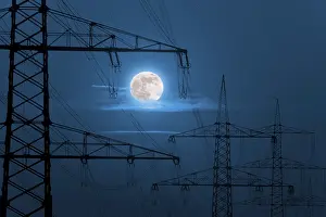 High Voltage Power Line Prints: Power masts in the moonlight