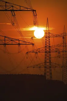 Power Pole Technology Prints: Power masts at sunset