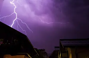 Stormy Atmosphere Prints: Powerful Lightning on the cloudy sky