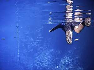 Prints of Practicing diving and snorkeling, mysterious lagoon, beautiful lagoon of transparent turquoise blue water, located in the city of Bonito, Mato Grosso do Sul, Brazil Bonito Prints: Bonito, Brazil - Practicing Diving Print