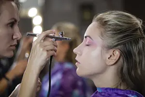 Glamour Cosmetics Prints: The process of making modern make up with airbrush