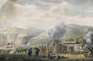 Industrial Plant Illustration Prints: The processing of copper, copper mine