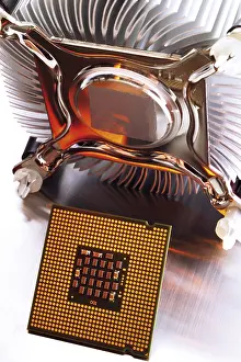 Personal Computer Components Prints: Processor fan and processor chip