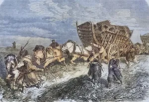 Print of Procuring construction material outside Paris