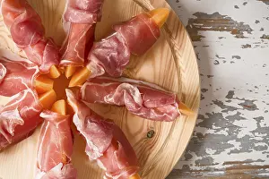 View From Above Prints: Prosciutto and melon seen from above
