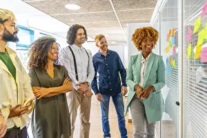 Professional Communication Skills Prints: Proud young multi-ethnic people during a creative process using adhesive notes