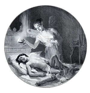 Cupid And Psyche Mythology Prints: Psyche eavesdropping over Cupid