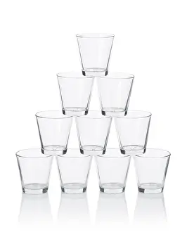 Studio Shot Of Glasses Prints: A Pyramid made of drinking glasses
