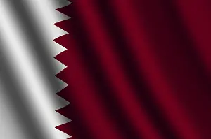 Flag Blowing In Wind Prints: The Qatari flag flying in the wind
