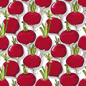 Vegetable Decoration Prints: Radishes repeating pattern, editable vector template