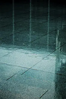 Deserted Daytime Scene Prints: Rain on flagged floor