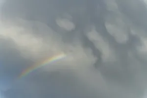 Springtime Alsace France Prints: Rainbow appears in rain clouds in spring