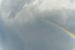 Springtime Alsace France Prints: Rainbow appears in rain clouds in spring