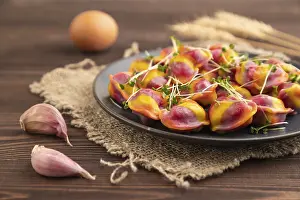 Rainbow Dumplings Prints: Rainbow colored dumplings with pepper