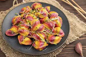 Rainbow Dumplings Prints: Rainbow colored dumplings with pepper
