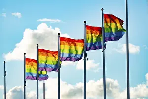 Colorful Diversity Prints: Five rainbow flags in a row