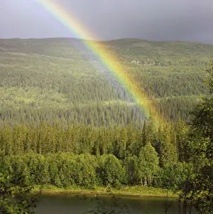 Prints of Rainbow, Norway River Prints: Rainbow Print over Norway Landscape