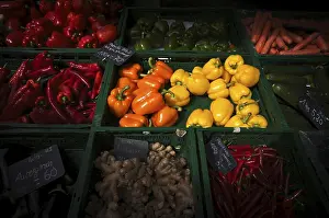 German Vegetable Market Prints: Range of vegetables, peppers, ginger