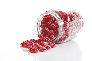 Confectionery Studio Shots Prints: Raspberry sweets in a sweets jar