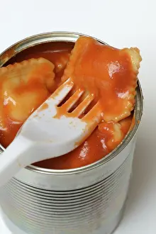 Environmental Conservation Efforts Prints: Ravioli in tin and plastic fork