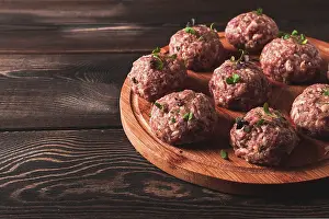 Raw Meatballs Prints: Raw meatballs, with micro greenery