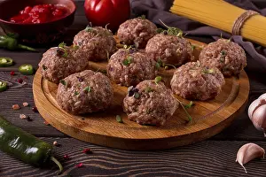 Raw Meatballs Prints: Raw meatballs, with micro greenery