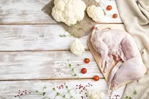 Cauliflower Vegetable Dish Prints: Whole raw rabbit with cauliflower