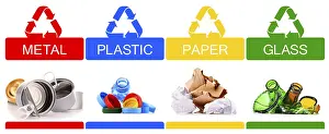 Plastic Waste Management Prints: Recyclable garbage consisting of glass