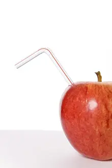Grocery Store Produce Prints: Red apple with a straw
