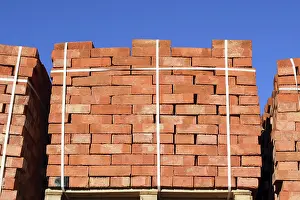 Urban Architecture Details Prints: Red bricks stacked into cubes. Warehouse bricks